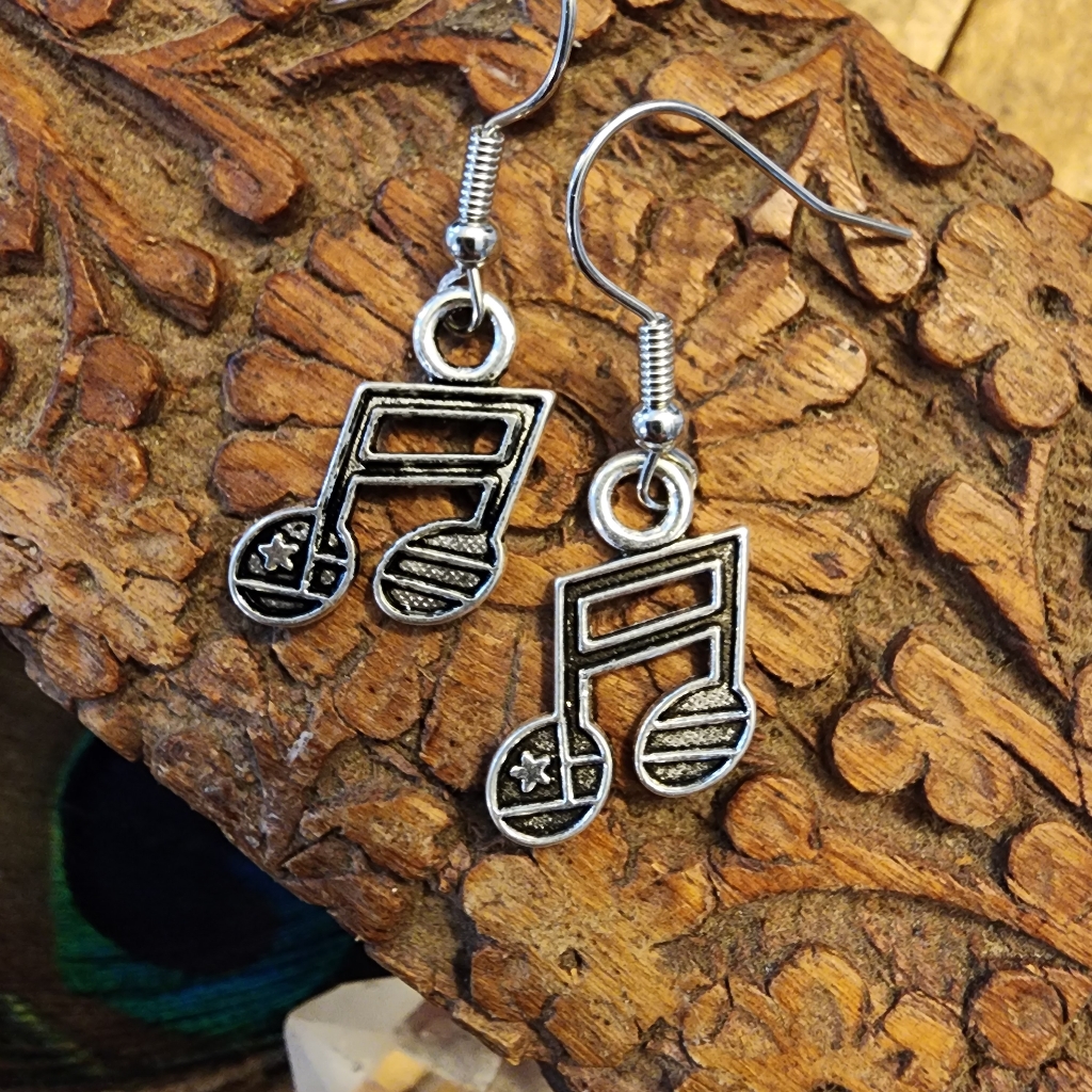 Patriotic Music Note Earrings Silver Star Music Earrings American Flag Earrings